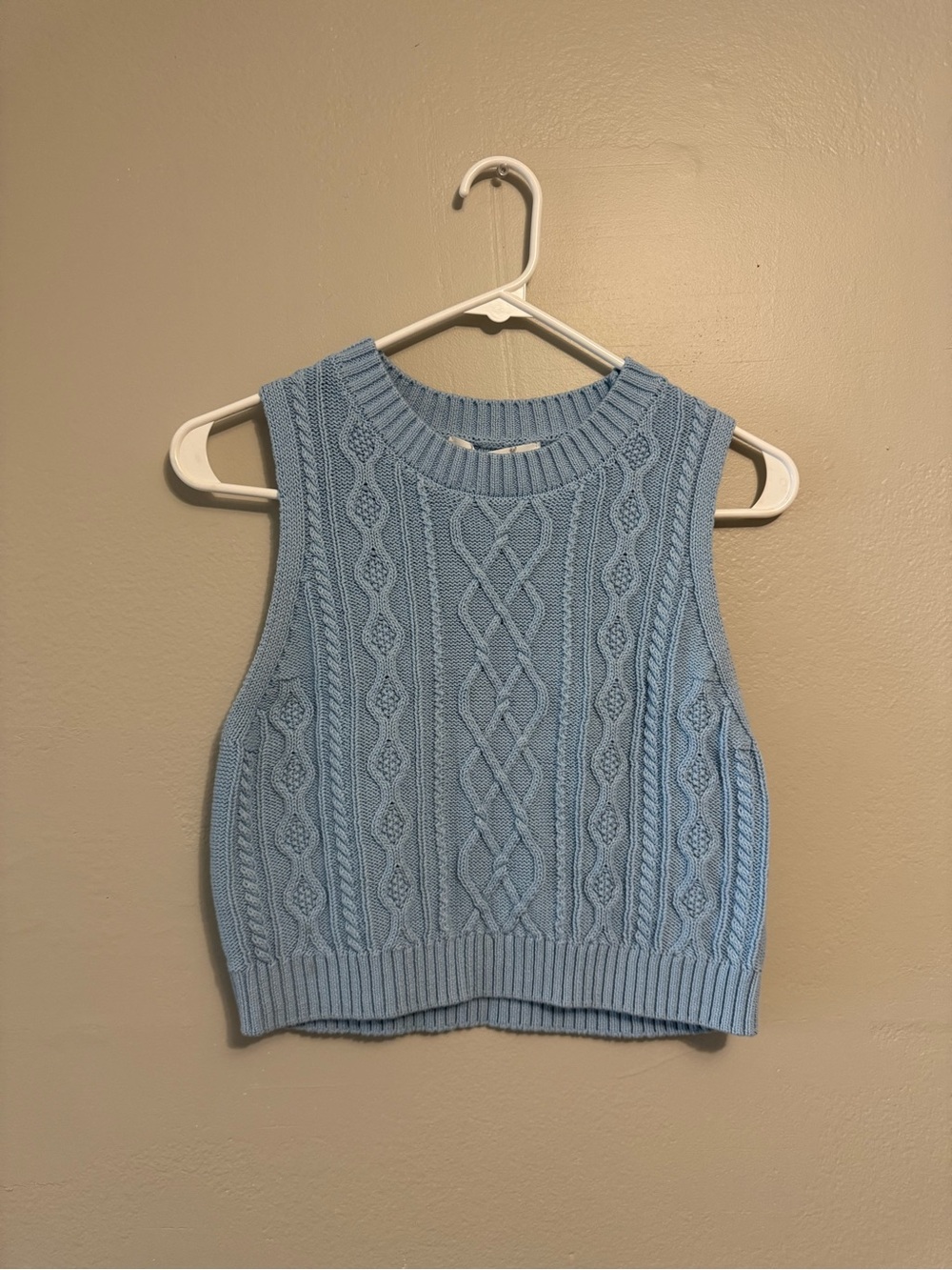 Altar'd State Baby Blue Cropped Cable Knit Vest